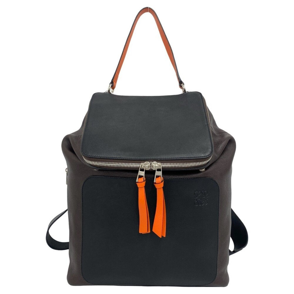 LOEWE Goya Anagram Logo Calf Leather Backpack/Daypack (Brown/Black) 44317